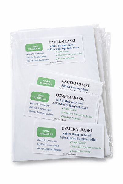 OzmeralBaskı Inkjet Ve Lazer Tüm Yazıcılarla Uyumlu Mat Yapışkanlı Sticker Et...