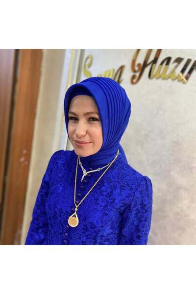 semahazırduvak saks mavi simsiz model hazır türban hazır şal abiye şal duvak