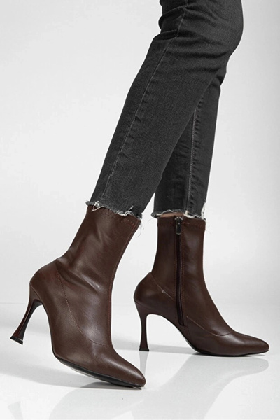 KAZAX Orjen Brown Leather Stretch Heeled Boots