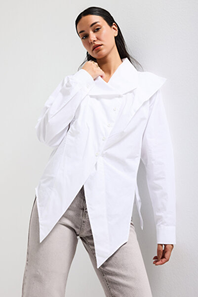 it's basic Women's White Color Regular Fit Shirt with Special Collar Detail