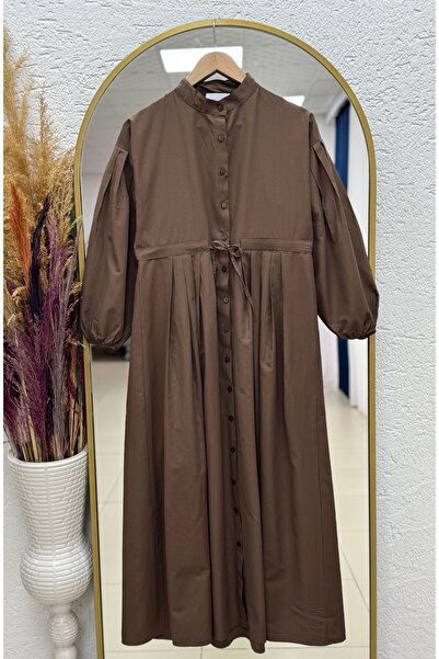 BENAHOLL Nurhan Buttoned Tunnel Poplin Dress-Na2415 Brown