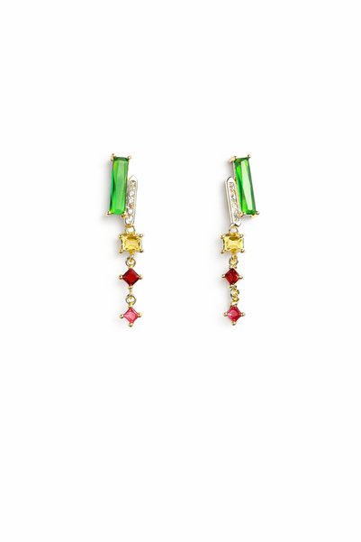 mischa jewelry أقراط متدلية ملونة للنساء بلون ذهبي مرصعة بالأحجار الكريمة