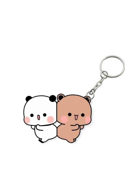 ADA 3D Dudu Bubu Panda Ayıcık Çift Anahtarlık Sevgiliye Özel Hediye Çanta Süs...