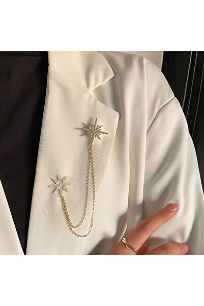 AsilMia ✨ Taşlı Zincir Detaylı Broş – Zarif & Şık Tasarım