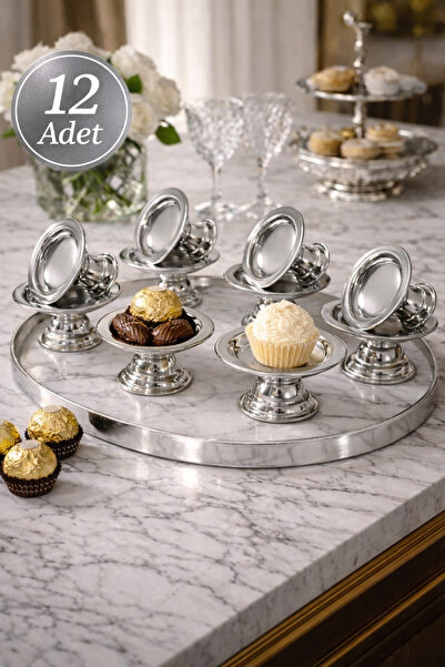 Mim Life 12 li Gümüş Dekoratif Sunumluk Metal Kase iftarlık hurmalık şekerlik...