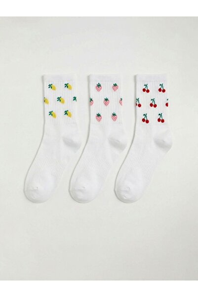 LC Waikiki جوارب نسائية منقوشة بالفواكه مكونة من 3 قطع