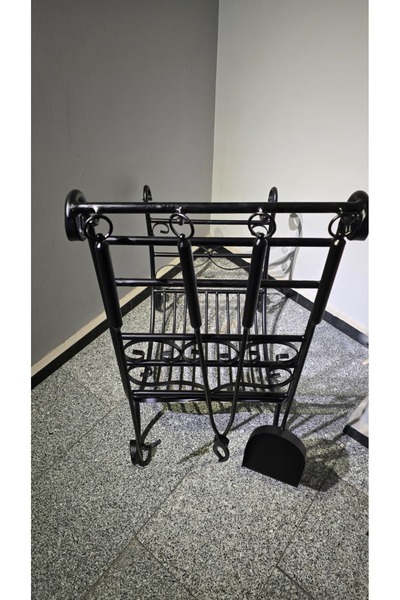 düzce ferforje Şömine Yanı Metal Odunluk - Odunluk Aksesuar Seti