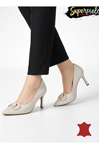 ANGEL BLUE Elegant women's shoes with a thin heel made of genuine leather wit...