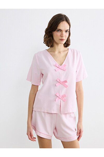 LC Waikiki V-Neck Striped Women's Shorts Pajamas Set