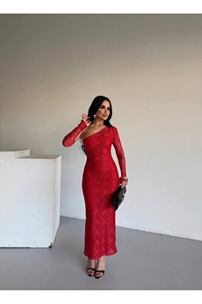 NİCE STYLE KADIN OMUZ DETAY FUL GÜPÜR LİKRAKI TARZ ELBİSE