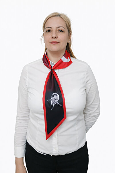 moda nokta Ataturk Silhouette and Signed Tie-Style Neck Scarf