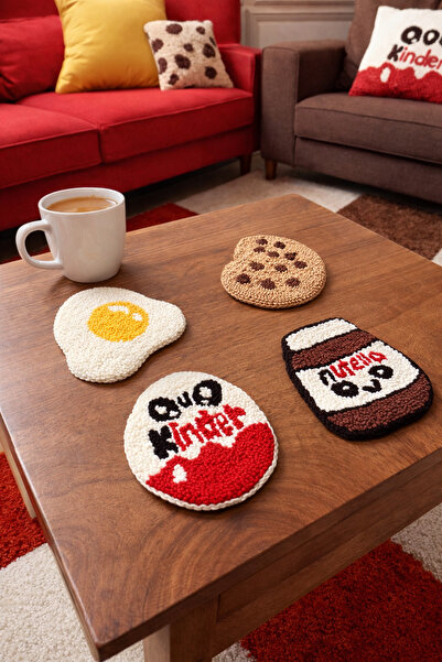 Fun Life حاملات أكواب مصنوعة يدويًا بتصميم إيموجي لوجبة الإفطار - مجموعة من 4...