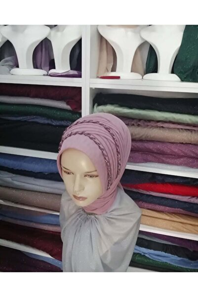 semahazırduvak lila pudra simsiz işleme detaylı model hazır türban hazır şal ...