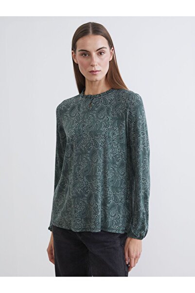 LC Waikiki Ruffled Stand Collar Patterned Blouse