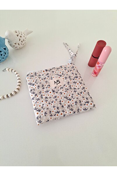MB Cream Daisy Patterned Makeup Bag - Pad Bag - Wallet
