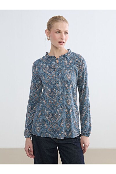 LC Waikiki Tie-Up Collar Patterned Blouse