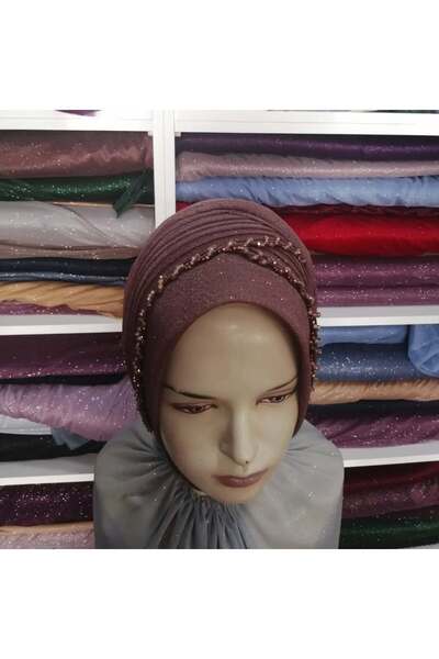 semahazırduvak bakır rengi simli işleme model hazır türban hazır şal abiye şa...