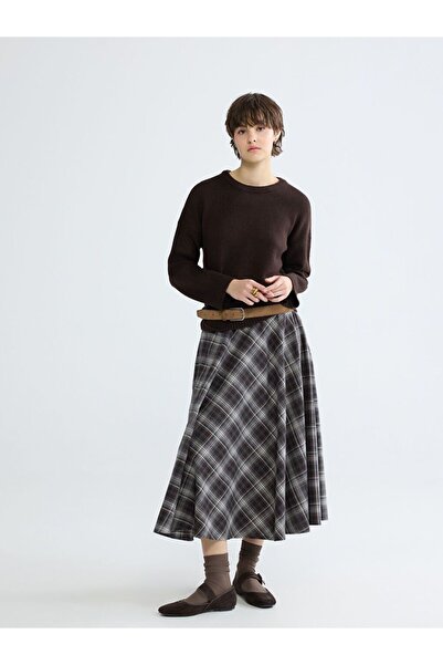 LC Waikiki Plaid A-Line Skirt with Zipper at Waist