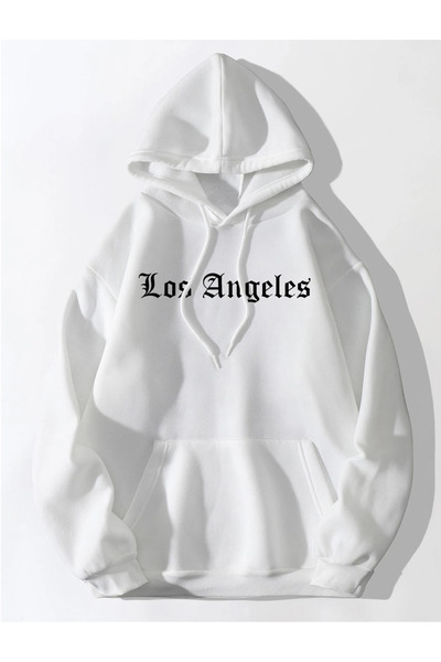 Marco Fresco Unisex Los Angeles Gothic Letter Printed Oversize Hooded Sweatshirt