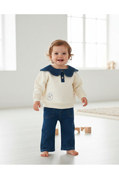 Necix's Kız Bebek Fırfırlı Kot Yakalı Pantolonlu Takım