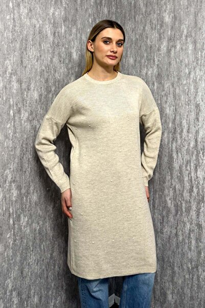 ModaPlaza Women's Pompom Patterned Long Knitwear Tunic 5820