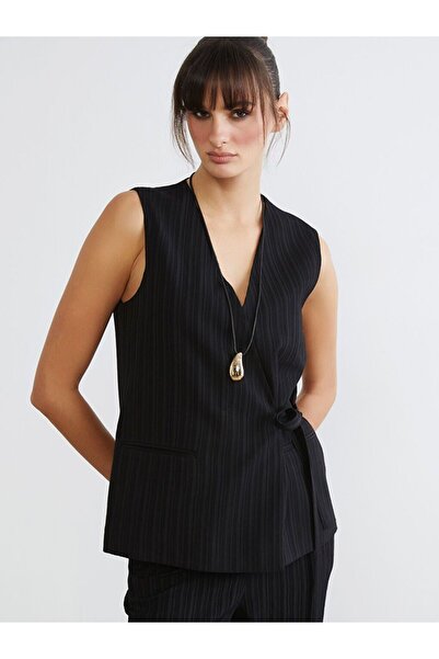 LC Waikiki Double Breasted Collar Linen Blend Women's Classic Vest