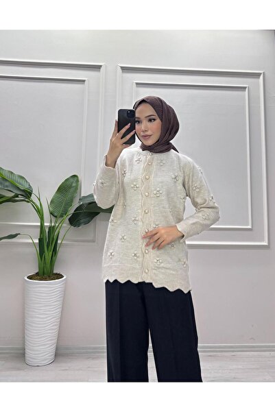 moda acar Pitpit Detailed Stone-Embellished Cardigan