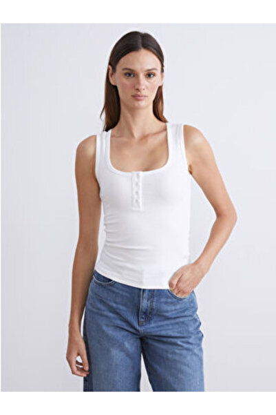 LC Waikiki Plus-Store U-Neck Women's Undershirt, Made of Ribbed Knit Fabrics