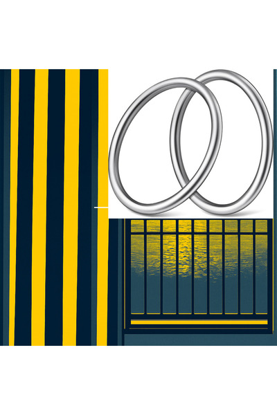 SHY TEKSTİL Ringed Yellow Gray Striped Ringed Lace-Up Balcony Curtain En X Bo...