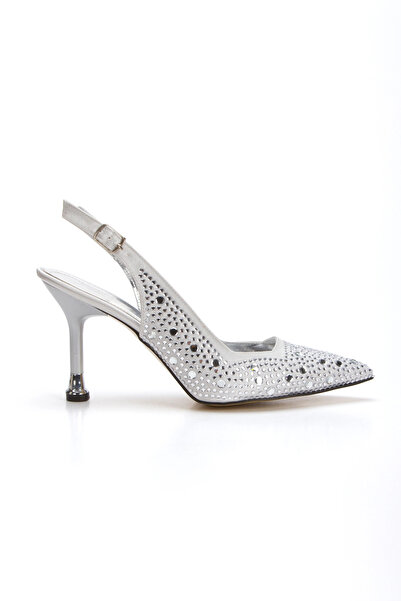 Miss Mitto Women's Silver Satin Shiny Stones Embellished Open Back 9 cm Thin ...