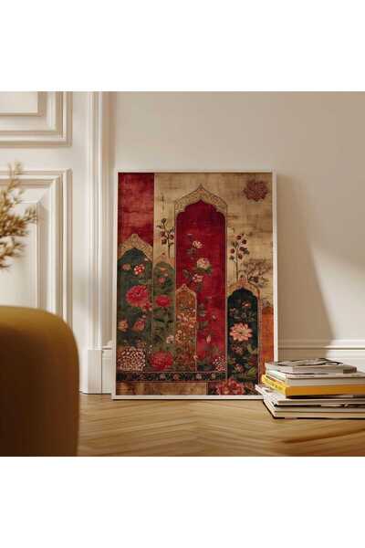 NinaStore Kırmızı ve altın tonlarında Fars çiçekli kemer deseni, Fars duvar d...
