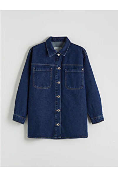 LC Waikiki Indigo Shirt Collar Women's Jean Jacket