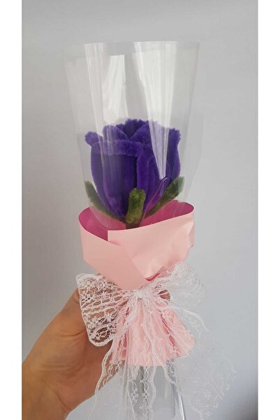 Badem Hediyecilik باقة زهور من الشنيل على شكل وردة مصنوعة يدويًا - هدية لعيد ...