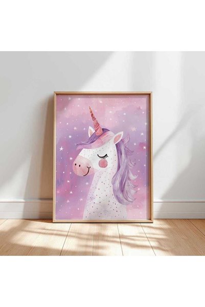 NinaStore Tek boynuzlu at temalı çocuk odası baskısı: Pembe ve Mor Fantastik ...