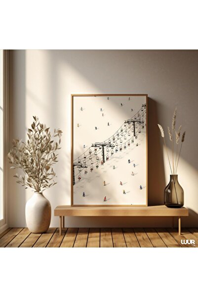 NinaStore Kış Temalı Duvar Sanatı, Kayak Yapan Kalabalık, Yazdırılabilir Post...