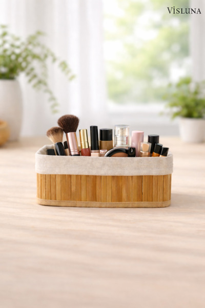 VİSLUNA Bambu Düzenleyici Hasır Sepet Naturel Büyük Boy 28x18x10'Cm