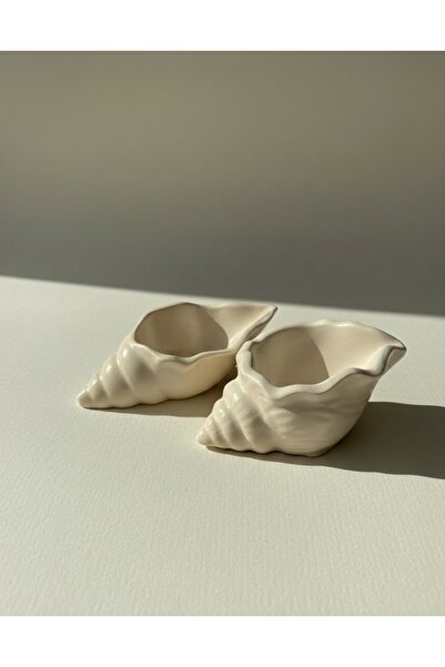 Plaster Crafts 2'li Minimal Deniz Kabuğu Formlu Mumluk & Kase