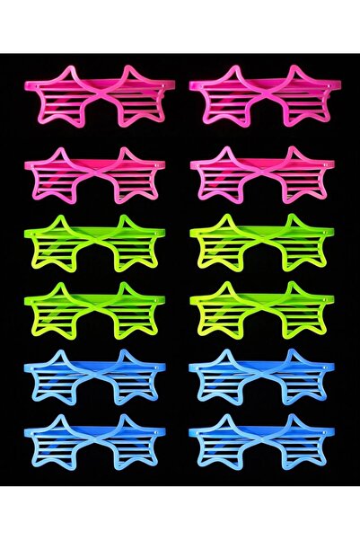 İstangül Butik Retro Neon Highlighter Star Blinds Glasses - 12 Pieces