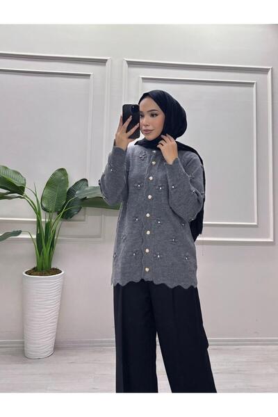 moda acar Pitpit Detailed Stone-Embellished Cardigan