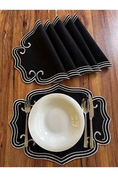 NURHAN HOME COLLECTION 6 Pieces Curly Model Silver Embroidered American Servi...