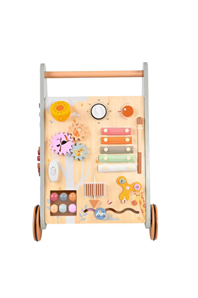 Denn Store Antemergător lemn multifuncțional 2în1 – centru activități Montessori cu roți 34.5x35x47.5 cm