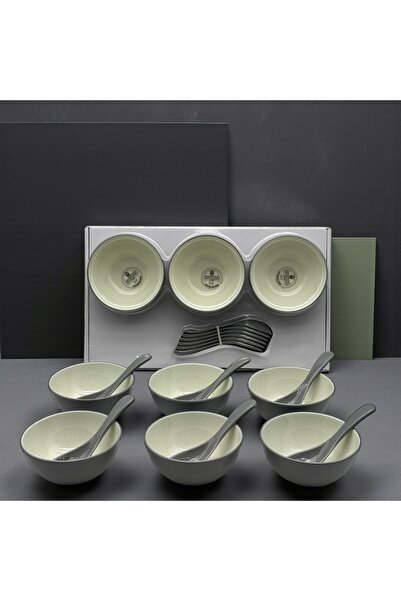 cc bin shihon 6-piece soup bowl set with spoons, 12-piece set for 6 people, m...