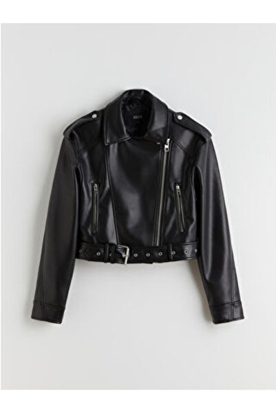 LC Waikiki Artı-Store Leather-Look Women's Jacket; Biker Collar, Long Sleeves...