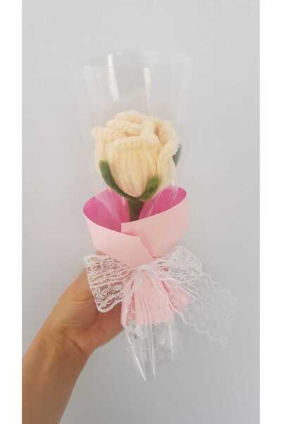 Badem Hediyecilik باقة زهور من الشنيل على شكل وردة مصنوعة يدويًا - هدية لعيد ...
