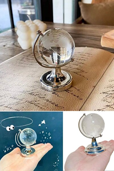 Munico Mini Jumbo Küçük Boy Gümüş Yuvarlak Dünya Küre Dünya Haritası Kristal ...