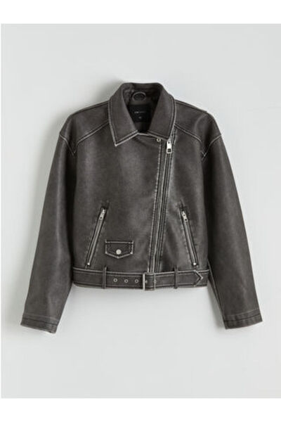 LC Waikiki Artı-Store Women's Leather-Look Jacket with Shirt Collar and Long ...