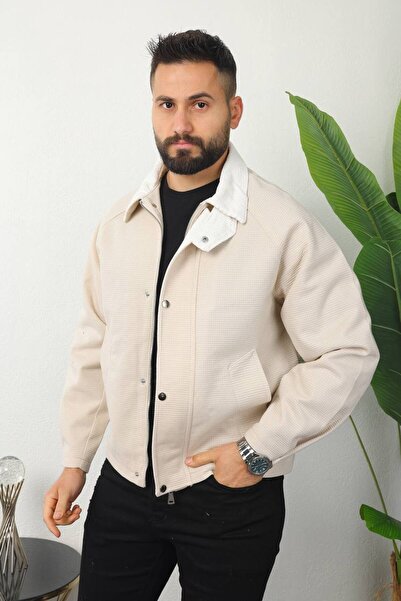 BASEL.CO Textured Design Crop Jacket with Velvet Detail on the Collar