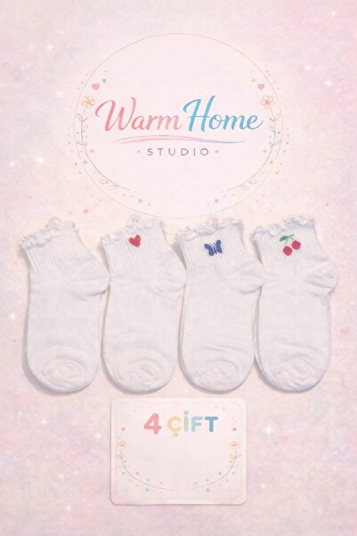 WarmHome Studio Figürlü Fırfırlı Kadın Soket Çorap 4’lü Set