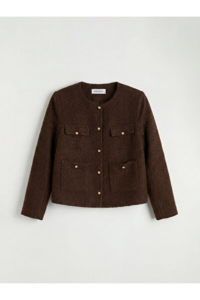 LC Waikiki Kahverengi Bisiklet Yaka Yün Karışımlı Kadın Ceket