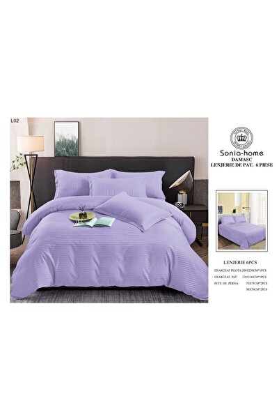 Sonia-home Damask bed linen, 100% cotton, 6 pieces, plain, bed sheet 220x240cm